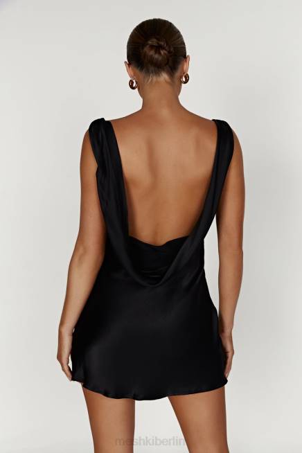 Kleidung Meshki Nadia – Minikleid aus Satin mit Wasserfallausschnitt am Rücken Schwarz 2F8B406