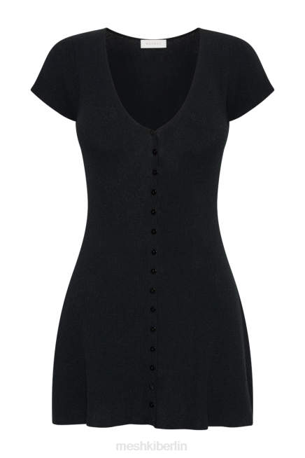 Kleidung Meshki Paula geknöpftes Strick-Minikleid Schwarz 2F8B23