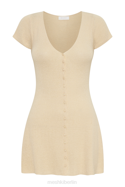 Kleidung Meshki Paula geknöpftes Strick-Minikleid Weizen 2F8B8