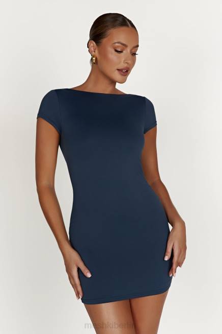 Kleidung Meshki Reyna rückenfreies Minikleid aus recyceltem Nylon Mitternachtsmarine 2F8B494