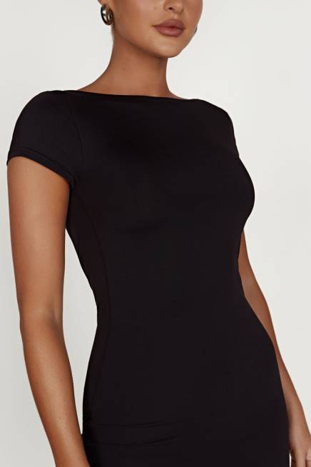 Kleidung Meshki Reyna rückenfreies Minikleid aus recyceltem Nylon Schwarz 2F8B495