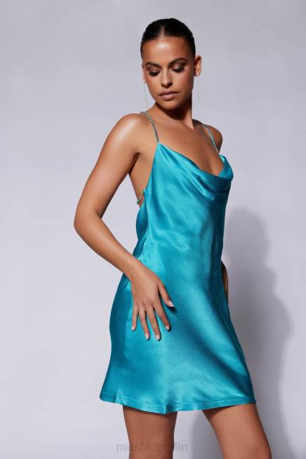 Kleidung Meshki Sofie Minikleid mit Strassträgern Cyan-Blau 2F8B522