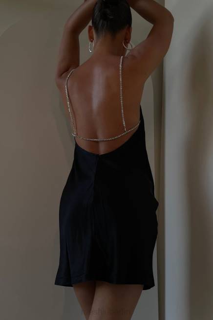 Kleidung Meshki Sofie Minikleid mit Strassträgern Schwarz 2F8B521