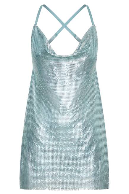 Kleidung Meshki Taubenblaues Glomesh-Minikleid mit Wasserfallausschnitt puderblau 2F8B529