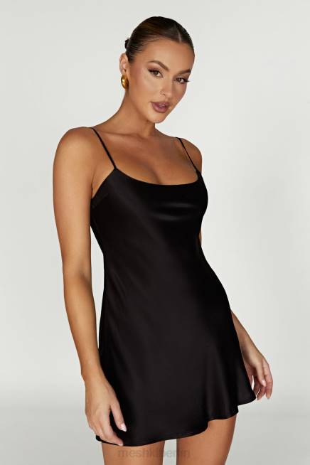 Kleidung Meshki Valentina Minikleid aus Satin Schwarz 2F8B423