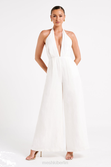 Kleidung Meshki Blanca Neckholder-Jumpsuit aus Leinen Weiß 2F8B1231