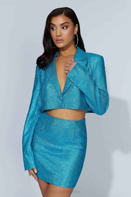Kleidung Meshki Luella schimmernder, kurz geschnittener Blazer Aquamarin 2F8B1658