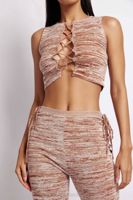 Kleidung Meshki Angelica Strick-Crop-Top mit Schnürung brauner Weltraumfarbstoff 2F8B1109