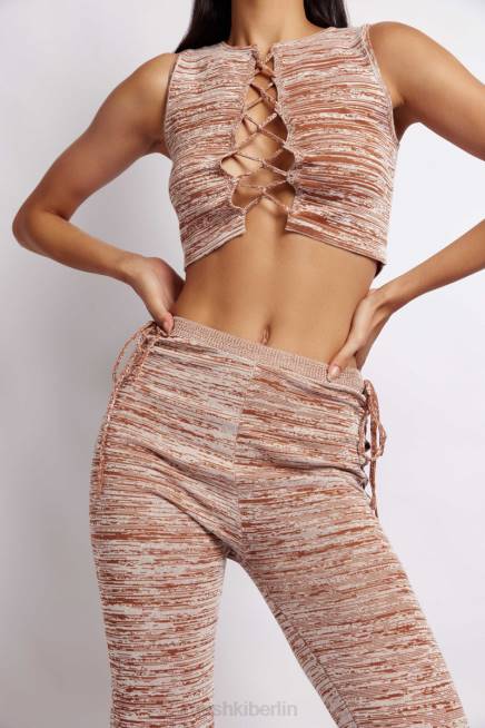 Kleidung Meshki Angelica Strick-Crop-Top mit Schnürung brauner Weltraumfarbstoff 2F8B1109