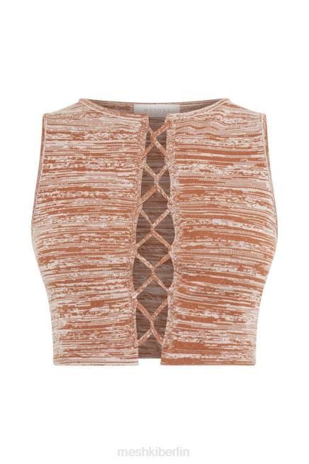 Kleidung Meshki Angelica Strick-Crop-Top mit Schnürung brauner Weltraumfarbstoff 2F8B1109