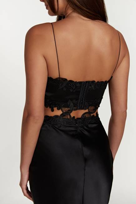 Kleidung Meshki Anika Micro Crop Top mit Spitze Schwarz 2F8B1033