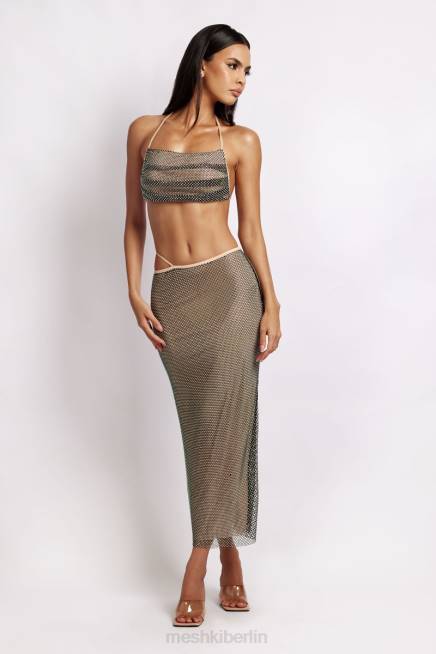 Kleidung Meshki Casey Mesh Diamante Neckholder-Ernte schillerndes Schwarz 2F8B983