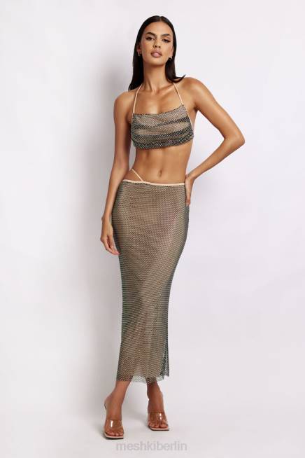 Kleidung Meshki Casey Mesh Diamante Neckholder-Ernte schillerndes Schwarz 2F8B983