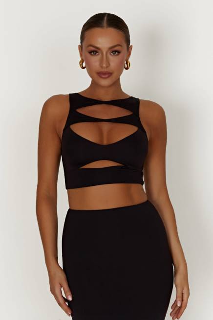 Kleidung Meshki Chloe Cut-Out-Crop-Top Schwarz 2F8B855