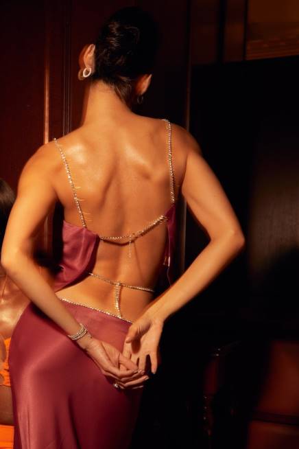 Kleidung Meshki Dayana gerade geschnittenes Crop-Top Wein 2F8B1173