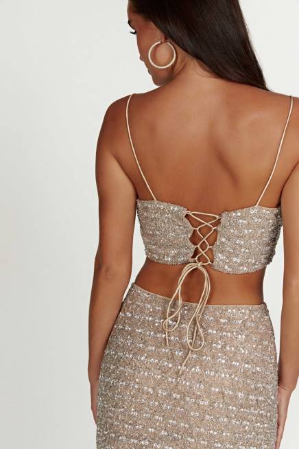 Kleidung Meshki Eva verziertes Crop-Top Silber 2F8B894