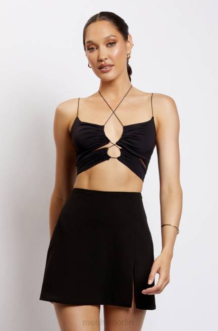 Kleidung Meshki Gerüschtes Crop-Top mit Phoenix-Ausschnitt Schwarz 2F8B1174