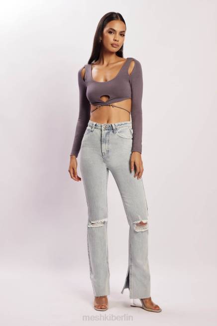 Kleidung Meshki Jessie – langärmliges Crop-Top mit Cut-Outs Holzkohle 2F8B1134