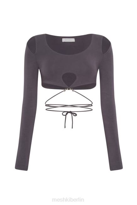 Kleidung Meshki Jessie – langärmliges Crop-Top mit Cut-Outs Holzkohle 2F8B1134
