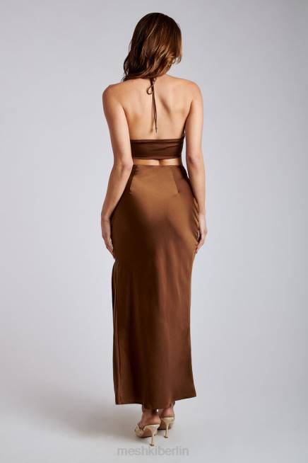 Kleidung Meshki Kimia Satin-Crop-Top mit Rüschen und Krawatte Schokolade 2F8B1163