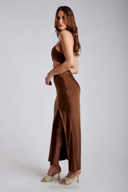 Kleidung Meshki Kimia Satin-Crop-Top mit Rüschen und Krawatte Schokolade 2F8B1163