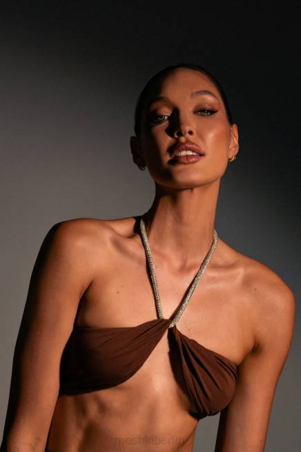 Kleidung Meshki Lea Neckholder-Crop-Top mit Diamantkette Schokolade 2F8B1117
