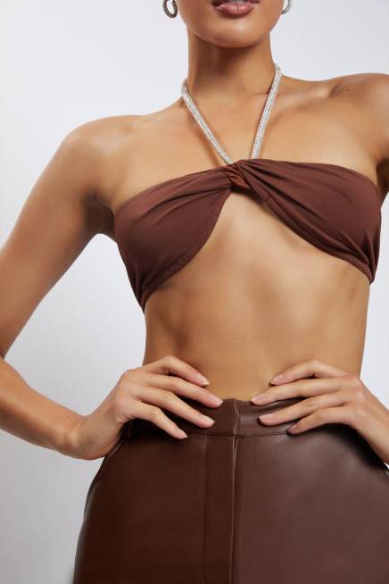 Kleidung Meshki Lea Neckholder-Crop-Top mit Diamantkette Schokolade 2F8B1117
