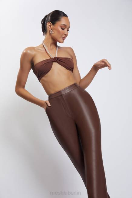 Kleidung Meshki Lea Neckholder-Crop-Top mit Diamantkette Schokolade 2F8B1117