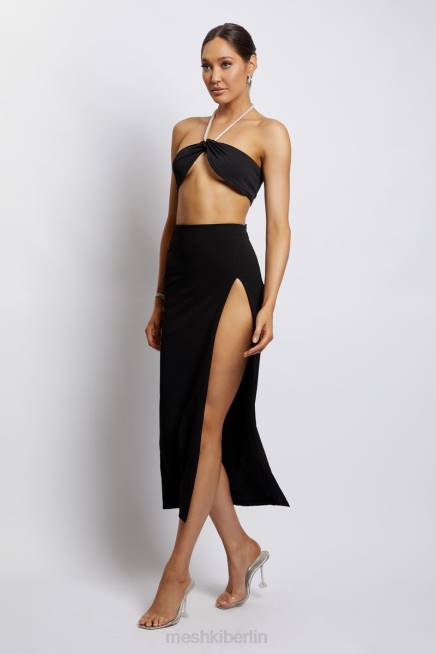 Kleidung Meshki Lea Neckholder-Crop-Top mit Diamantkette Schwarz 2F8B1132