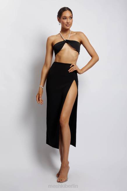 Kleidung Meshki Lea Neckholder-Crop-Top mit Diamantkette Schwarz 2F8B1132