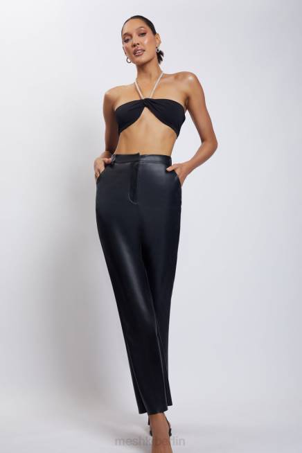 Kleidung Meshki Lea Neckholder-Crop-Top mit Diamantkette Schwarz 2F8B1132