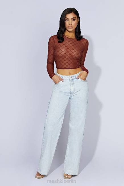 Kleidung Meshki Letitia Mesh-Monogramm-Crop-Top Kirschschokolade 2F8B1218
