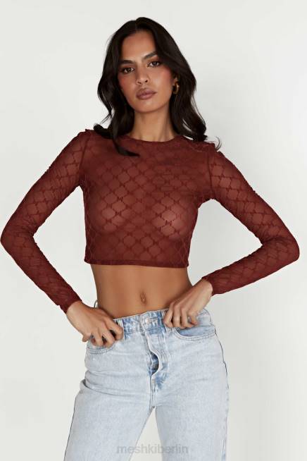Kleidung Meshki Letitia Mesh-Monogramm-Crop-Top Kirschschokolade 2F8B1218