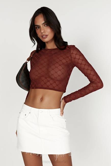 Kleidung Meshki Letitia Mesh-Monogramm-Crop-Top Kirschschokolade 2F8B1218