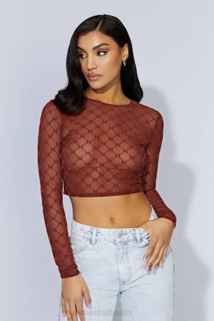 Kleidung Meshki Letitia Mesh-Monogramm-Crop-Top Kirschschokolade 2F8B1218