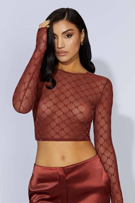 Kleidung Meshki Letitia Mesh-Monogramm-Crop-Top Kirschschokolade 2F8B1218