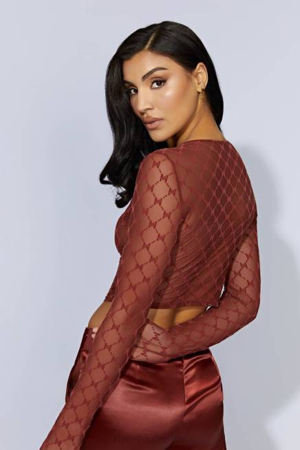 Kleidung Meshki Letitia Mesh-Monogramm-Crop-Top Kirschschokolade 2F8B1218