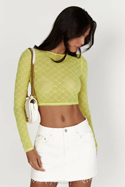 Kleidung Meshki Letitia Mesh-Monogramm-Crop-Top frisches Grün 2F8B1217