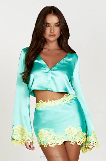 Kleidung Meshki Niamh Crop-Top mit ausgestellten Ärmeln und Spitze Minze 2F8B1008