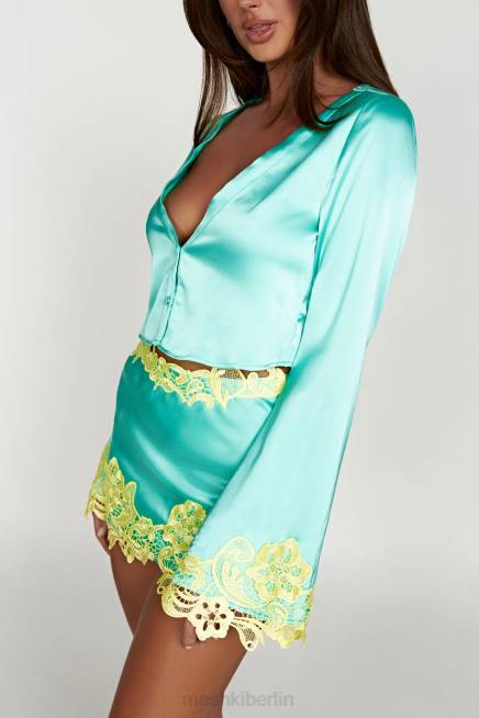 Kleidung Meshki Niamh Crop-Top mit ausgestellten Ärmeln und Spitze Minze 2F8B1008