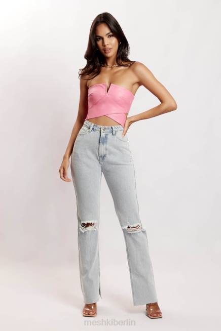 Kleidung Meshki Perrie Kunstleder-Crop-Top mit Cut-Outs Rosa 2F8B1171