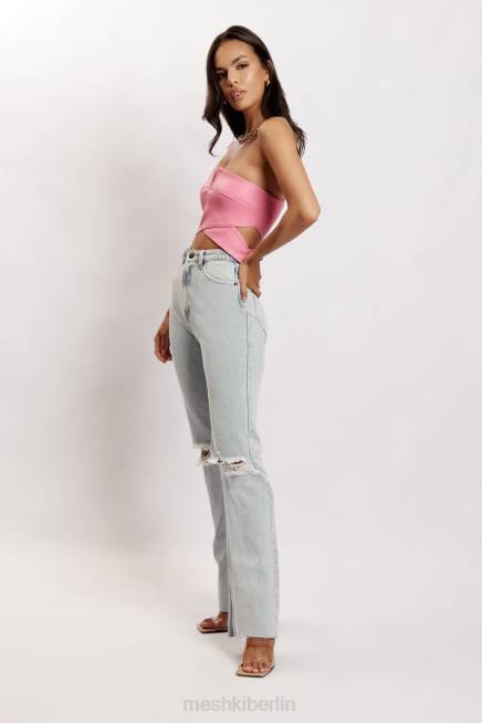 Kleidung Meshki Perrie Kunstleder-Crop-Top mit Cut-Outs Rosa 2F8B1171