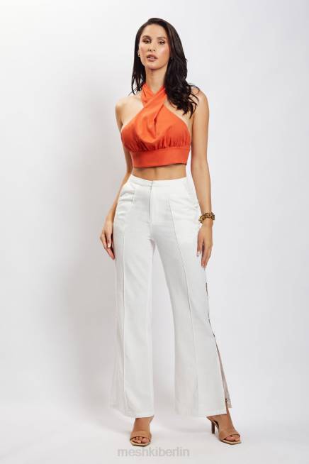 Kleidung Meshki Piper Neckholder-Crop-Top aus Leinen Terrakotta 2F8B1114