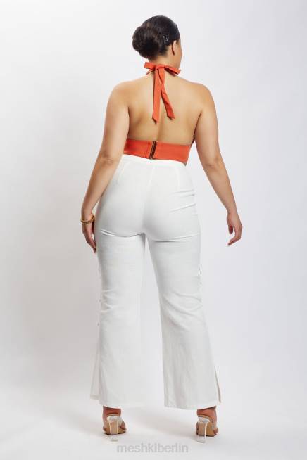 Kleidung Meshki Piper Neckholder-Crop-Top aus Leinen Terrakotta 2F8B1114