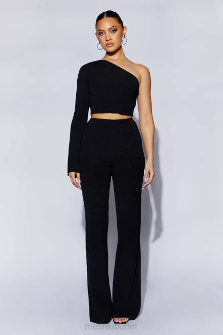 Kleidung Meshki Rue One-Shoulder-Crop-Top mit ausgestellten Ärmeln Schwarz 2F8B973