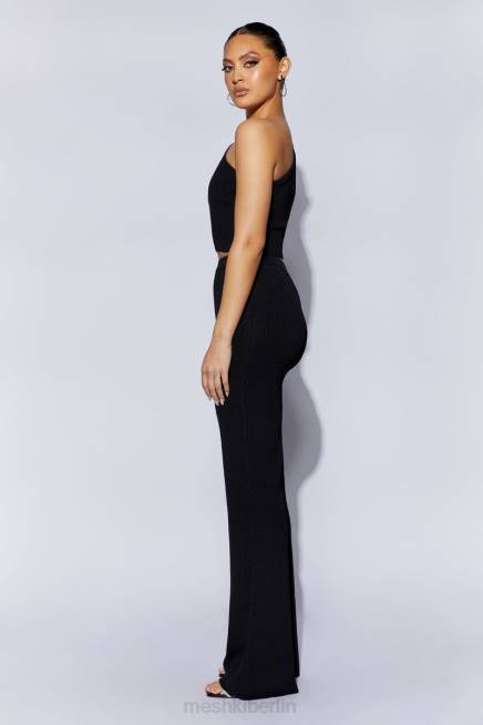 Kleidung Meshki Rue One-Shoulder-Crop-Top mit ausgestellten Ärmeln Schwarz 2F8B973