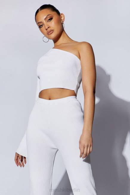 Kleidung Meshki Rue One-Shoulder-Crop-Top mit ausgestellten Ärmeln Weiß 2F8B974