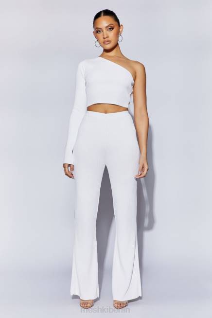 Kleidung Meshki Rue One-Shoulder-Crop-Top mit ausgestellten Ärmeln Weiß 2F8B974