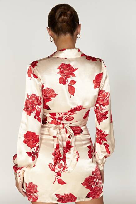 Kleidung Meshki Amia Satin-Wickelhemd Rosendruck 2F8B911