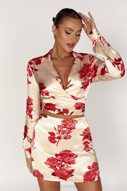 Kleidung Meshki Amia Satin-Wickelhemd Rosendruck 2F8B911